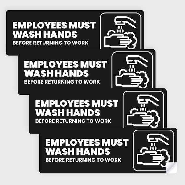 Fuel Stickers Employees Must Wash Hands Sign Sticker: For Foodservice, Peel & Stick, Hvy-Dty, 6''x2'', 4PK Z-EMWH-4PK - main